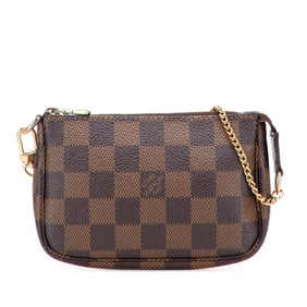 Louis Vuitton Damier Mini Pochette Accessory Pouch Handbag N58009 Brown Leather Women's LOUIS