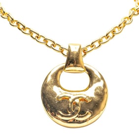 Vintage Chanel Coco Mark Round Pendant Necklace, Gold Plated, Women's, CHANEL