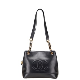CHANEL Coco Mark Tote Bag Black Lambskin Women's