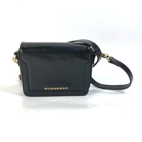 BURBERRY Logo Zipper Design Pochette Shoulder Bag Leather Women's Black