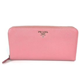 PRADA Prada logo round zip long wallet in Saffiano leather, women's, pink