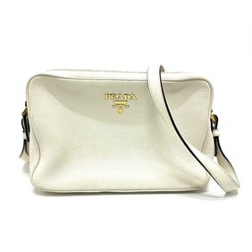 PRADA Prada Pochette Logo Double Zipper Shoulder Bag Leather Women's White