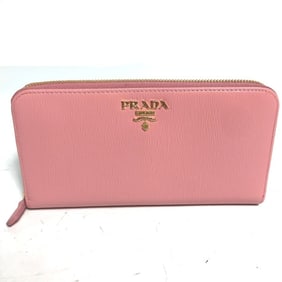 PRADA Prada logo round zipper long wallet, leather, women's, pink
