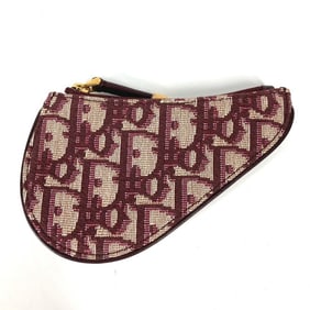 Christian Dior Dior Oblique Saddle Wallet, Coin Purse, Canvas/Leather, Women's, Wine Red