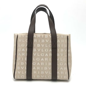 BVLGARI Logomania Tote Bag, Handbag, Canvas/Leather, Women's, Beige