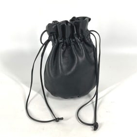 BOTTEGA VENETA Drawstring Pochette Shoulder Bag in Leather, Black