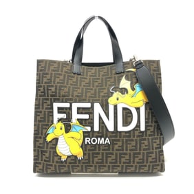 FENDI Zucca Pokémon Dragonite 2-Way Shoulder Bag/Tote Bag in Canvas/Leather, Brown, Like New