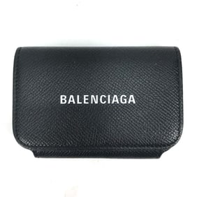 BALENCIAGA 594225 Wallet Logo Business Card Holder Pass Case Leather Women's Black