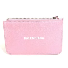 BALENCIAGA 637130 Logo Fragment Case, Card Business Holder, Pass Coin Leather, Women's, Pink