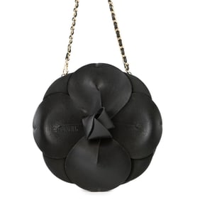 Chanel Chain Pochette Camellia Satin Coco Mark CHANEL Bag Black