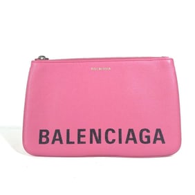 BALENCIAGA 545773 Logo VILLE Pouch Clutch Bag in Pink Leather for Women