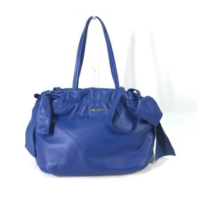 PRADA Prada Logo Ribbon 2-Way Shoulder Bag, Tote Handbag, Leather, Women's, Blue