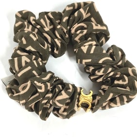CELINE Triomphe Logo Hair Accessory, Silk Scrunchie Tie, Women's, Khaki