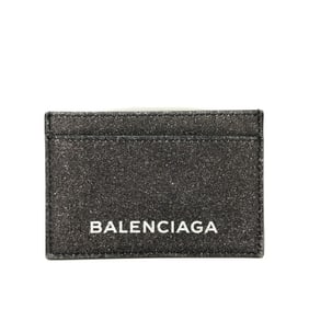 BALENCIAGA 392126 Logo Glitter Pass Case/Card Holder/Business Card Case Leather Women's Gray Like