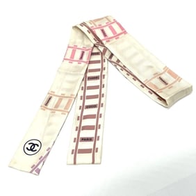 CHANEL CC Coco Mark Railroad Motif Bandeau Bag Scarf Silk Women's White