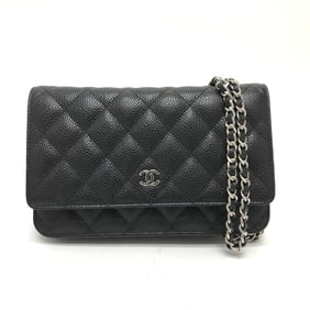 CHANEL AP0250 Matelasse Coco Mark Classic Chain Wallet Shoulder Bag Caviar Skin Women's Silver