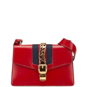 Gucci Sylvie Shoulder Bag 421882 Red Navy Leather Women's GUCCI
