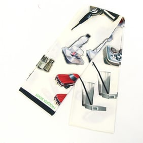 Louis Vuitton Scarf Muffler MP1568 Ivory Black Multicolor 100% Silk Bandeau Tie Ribbon Car LOUIS