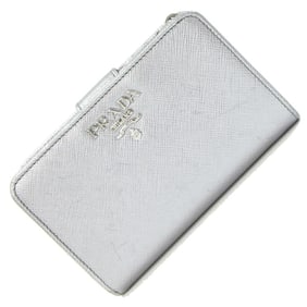 Prada Bi-fold Wallet 1ML225 Silver Leather Compact L-Shaped Women's PRADA