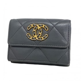 Chanel Tri-fold Wallet 1 Lambskin Dark Gray Women's