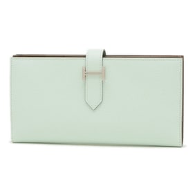 Hermes Hermès Bearn Soufflet Long Wallet in Epson Vert Peppermint with Silver Hardware and K Stamp