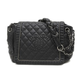 Chanel Coco Mark Chain Shoulder Bag in Black Leather with Silver Hardware