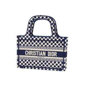 Christian Dior Dior Book Tote Mini Polka Dot Canvas Navy White S5475ZBBI