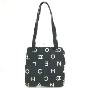 CHANEL Chanel logo all-over print tote bag, two-tone shoulder leather and canvas, women's, black