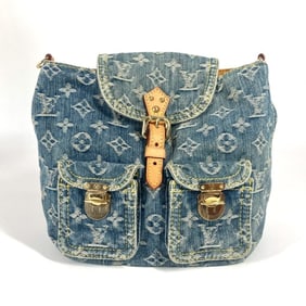 LOUIS VUITTON M95057 Monogram Denim Sac Ado PM Backpack, Canvas, Women's, Blue