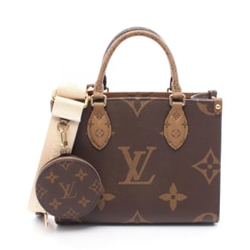 Louis Vuitton On the Go PM Handbag, Coated Canvas Monogram Giant Reverse, Women's, Brown and Beige,
