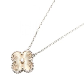 Van Cleef & Arpels Vintage Alhambra Guilloché 1PD Necklace in 18K White Gold or Pink with Diamonds.