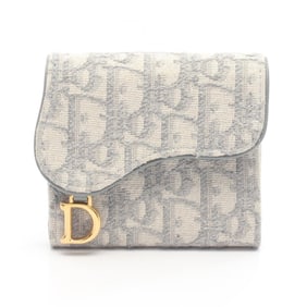 Christian Dior Saddle Oblique Tri-fold Wallet, Canvas and Leather, Women's, Gray