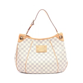 Louis Vuitton Galliera PM Shoulder Bag, Coated Canvas and Leather with Damier Azur, Women's, White,