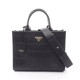 Prada Symbol Topstitched Soft Calf Leather Tote Bag, Women's, Black, 1BA379