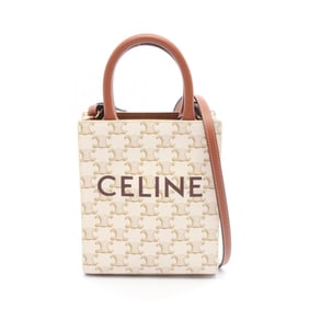 Celine Mini Vertical Cabas Triomphe Handbag, Coated Canvas and Leather, Women's, White Brown, 194372