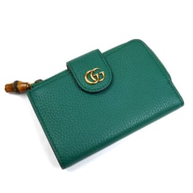 GUCCI Double G Bamboo Compact Wallet, Bi-fold Green, Women's, 739498