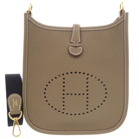 Unused Hermès Evelyn TPM Amazone Etoupe Blue Indigo Taurillon Clemence Leather Shoulder Bag, Gold