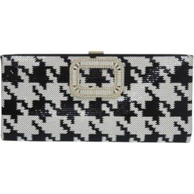 Roger Vivier Sequined Houndstooth Silk Black Clutch Bag 0660