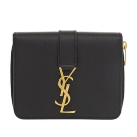 Like new Yves Saint Laurent YSL Large Zip Wallet 670285 Black Leather Bifold 0650 YVES SAINT LAURENT