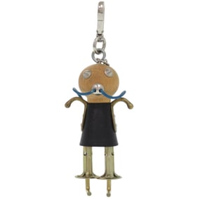 Prada Robot Leather Wood Metal Black Keychain 1707 PRADA