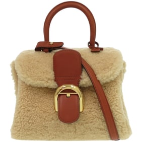 Delvaux Brillant Mini Teddy AA0406BRZ0ARSDO Calfskin Wool Soft Shearling Natural Brown Handbag 0357
