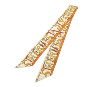 Hermès Twilly Alphabet 3 Forest Animals Scarf/Muffler Silk Orange/Cream/Red 1119 HERMES