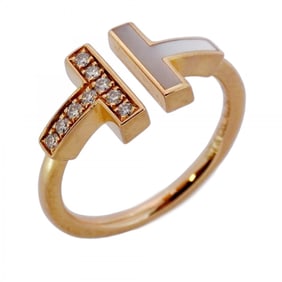 Tiffany T-wire ring in 18K pink gold with diamonds and mother-of-pearl, size 10, for women