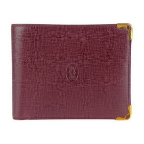CARTIER Must Line Wine Red Bordeaux Gold Hardware Leather Billfold Compact Wallet for Women