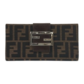 FENDI Zucca Brown Canvas/Leather Long Wallet with Silver Hardware, 2400 31133 018, Women's