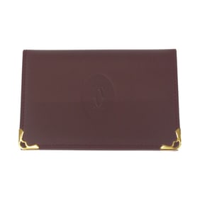 CARTIER Must Line Wine Red Bordeaux Gold Hardware Leather Card Case/Business Holder Unisex Women's