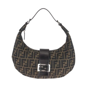 FENDI Vintage Zucca Mamma Bucket Crescent Moon Bag in Brown with Silver Hardware, Canvas/Leather