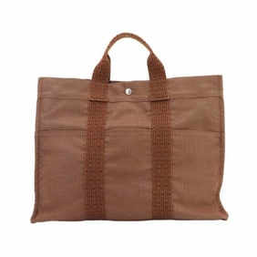Hermes Hermès Herline MM Tote Bag in Brown Canvas with Silver Hardware