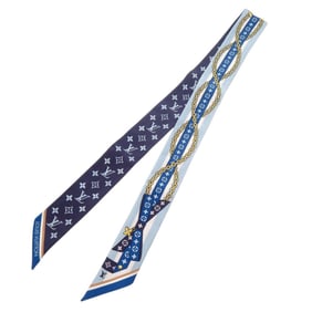 Louis Vuitton Bandeau BB Bow M96174 Silk Blue Scarf Muffler 0022 LOUIS VUITTON
