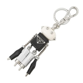 Prada Robot Keychain Bag Charm, Saffiano Leather and Metal, 2TR101, White Black